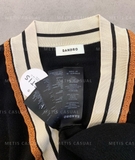 Áo len Sandro đen cổ V viền nâu