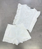 Áo ZARA sát nách trắng ren dập (có set)