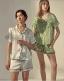 Set NOT JUST PAJAMA lụa kẻ xanh