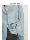 Sơ mi MASSIMO DUTTI lụa tơ xanh