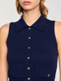Áo SANDRO sát nách navy cổ bẻ