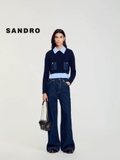 Áo len SANDRO navy cổ sơ mi