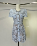 Váy SELF PORTRAIT xanh ngắn cổ nơ