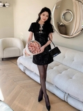 Váy SELF PORTRIAT đen bling nơ cổ