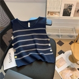 Aó sát nách Dior đen kẻ ngang khuy vàng