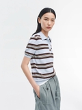Polo len xanh kẻ nâu