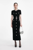 Váy SELF PORTRAIT đen cộc tay cổ đá dáng dài