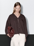 Sơ mi MASSIMO DUTTI nâu cột nơ