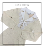 Váy SELF PORTRAIT bling cổ nơ trắng