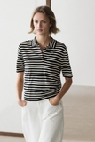 Áo MASSIMO DUTTI cổ bẻ kẻ navy trắng