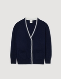 Cardigan SANDRO navy viền trắng xuông