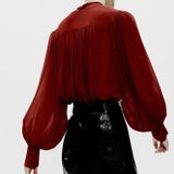 Sơ mi ZARA chiffon đỏ cổ cột nơ