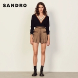 Áo len Sandro đen cổ V viền nâu