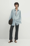 Sơ mi MASSIMO DUTTI lụa tơ xanh