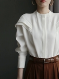 Sơ mi MASSIMO DUTTI cổ tròn xếp ly vai