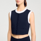 Áo Sandro sát nách navy viền kem (có set)