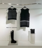 Aó sát nách Dior đen kẻ ngang khuy vàng