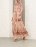 Váy ZIMMERMANN lụa nâu nude dáng dài kèm belt