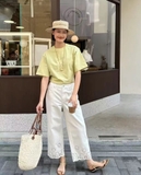 Quần ZARA trắng xuông dập nổi (có set)
