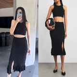 Áo sát nách SANDRO đen len móc ( có set )