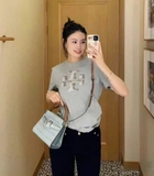 Tshirt TORY BURCH ghi logo đá