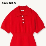 Váy SANDRO đỏ cam cổ bẻ