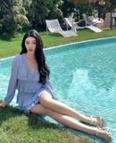 Váy MAJE xanh dáng ngắn xếp tầng