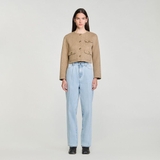 Áo khoác SANDRO dạ nâu kẻ