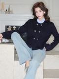 Áo khoác SANDRO navy 6 khuy cổ dựng chun