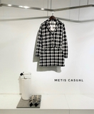 Set len dạ áo+ chân váy Sandro sóng đen kem