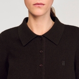 Áo len SANDRO nâu dài tay logo ngực