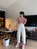 Quần baggy STRADIVARIUS trắng xắn gấu
