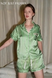 Set NOT JUST PAJAMA lụa kẻ xanh