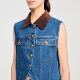 Áo sát nách SANDRO jean cổ nhung