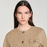 Áo khoác SANDRO dạ nâu kẻ