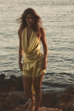 Váy yếm ZARA vàng lụa satin