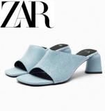 Guốc ZARA demin nhạt gót vuông