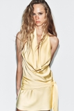 Váy yếm ZARA vàng lụa satin