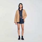 Cardigan SANDRO nâu dáng rộng