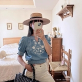 Áo SEZANE xanh hoa trắng