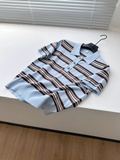 Polo len xanh kẻ nâu
