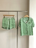 Set NOT JUST PAJAMA lụa kẻ xanh