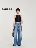 Áo SANDRO sát nách đen hoa trắng ( có set)