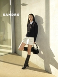 Áo khoác SANDRO navy 6 khuy cổ dựng chun