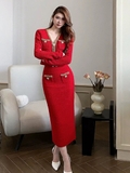 Set áo+ chân váy SELF PORTRAIT đỏ viền vàng
