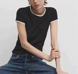 Tshirt MASSIMO DUTTI trơn viền tay