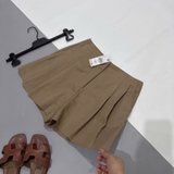 Quần short MANGO linen nâu xếp ly