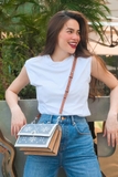Small T monogram denim shoulder bag