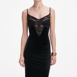 Váy nhung SELF PORTRAIT 2 dây cải ren