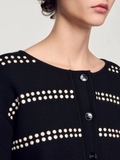 Cardigan SANDRO đen đính cườm